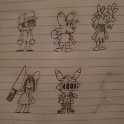 Characters drawn in the Something Series art style by TerminalMontage. The names and creators in order: Myself by me on various sites, Nugget by CharmNugget, Flora by Bamblebamm, A forgotten friend that I'll track down, and Rikki by imdejaboo.